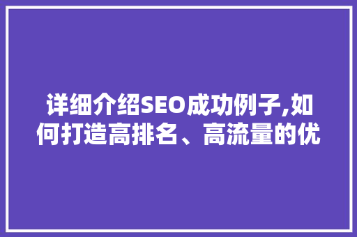 详细介绍SEO成功例子,如何打造高排名、高流量的优质网站