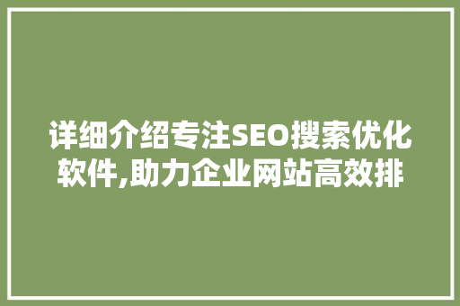 详细介绍专注SEO搜索优化软件,助力企业网站高效排名