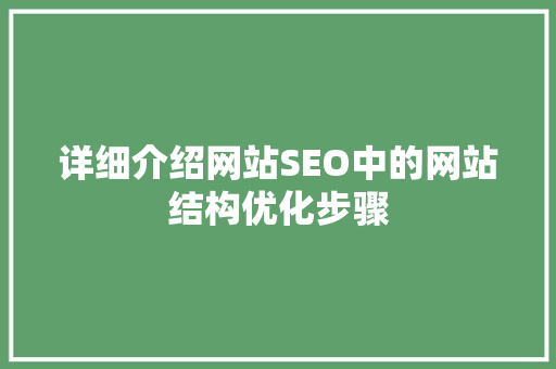 详细介绍网站SEO中的网站结构优化步骤