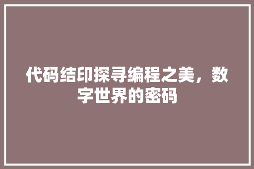 代码结印探寻编程之美，数字世界的密码