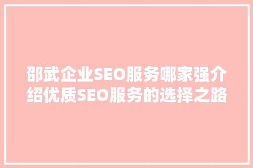 邵武企业SEO服务哪家强介绍优质SEO服务的选择之路