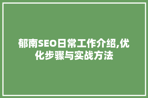 郁南SEO日常工作介绍,优化步骤与实战方法