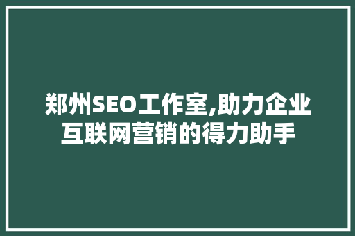郑州SEO工作室,助力企业互联网营销的得力助手