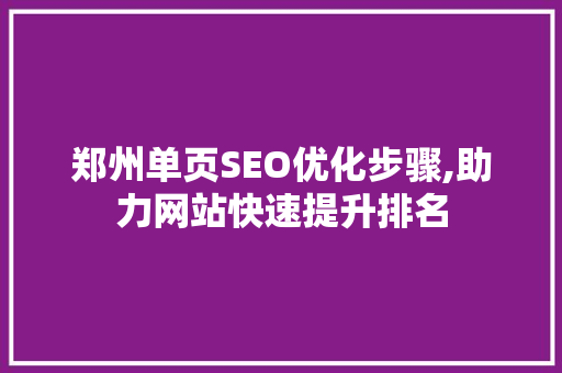 郑州单页SEO优化步骤,助力网站快速提升排名