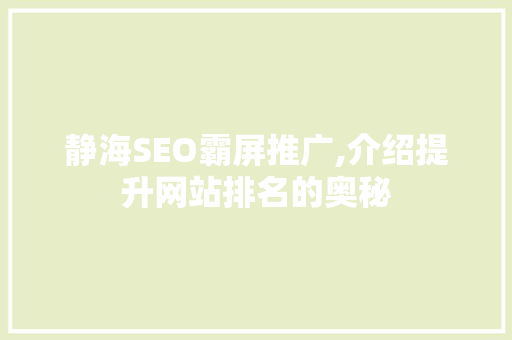 静海SEO霸屏推广,介绍提升网站排名的奥秘