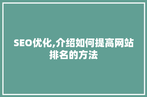 SEO优化,介绍如何提高网站排名的方法