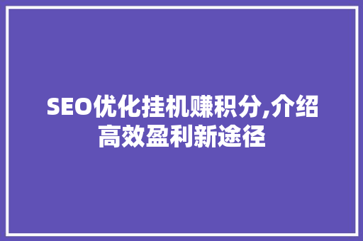 SEO优化挂机赚积分,介绍高效盈利新途径