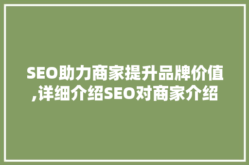 SEO助力商家提升品牌价值,详细介绍SEO对商家介绍的影响