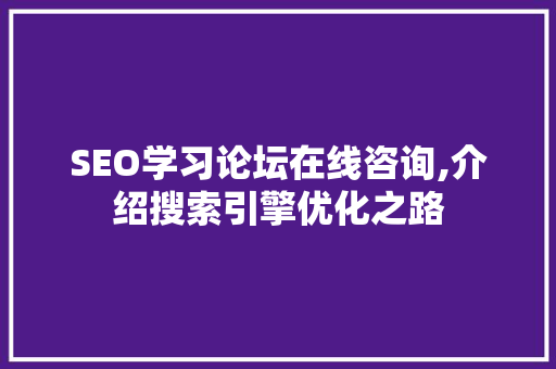 SEO学习论坛在线咨询,介绍搜索引擎优化之路