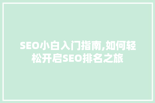 SEO小白入门指南,如何轻松开启SEO排名之旅
