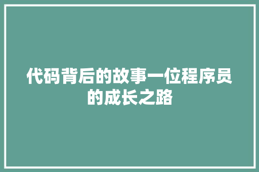 代码背后的故事一位程序员的成长之路