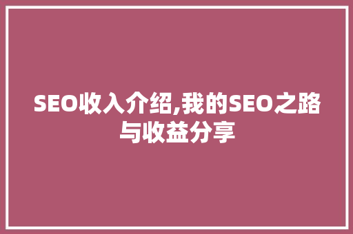 SEO收入介绍,我的SEO之路与收益分享