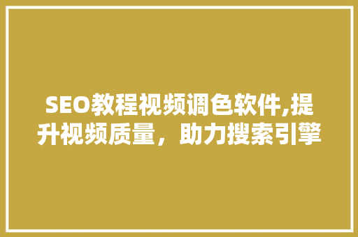 SEO教程视频调色软件,提升视频质量，助力搜索引擎优化