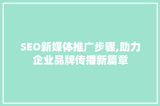 SEO新媒体推广步骤,助力企业品牌传播新篇章