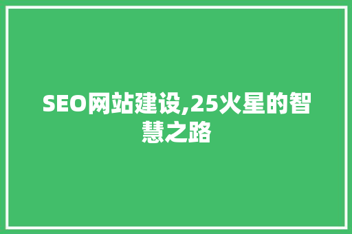 SEO网站建设,25火星的智慧之路
