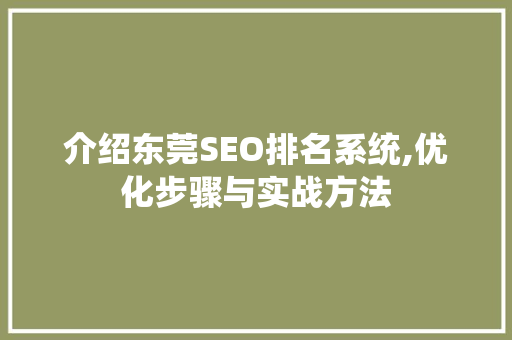 介绍东莞SEO排名系统,优化步骤与实战方法