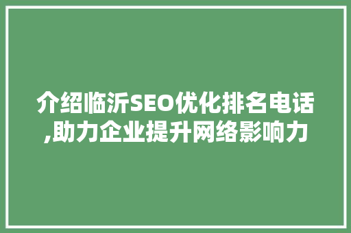 介绍临沂SEO优化排名电话,助力企业提升网络影响力的方法