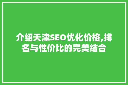 介绍天津SEO优化价格,排名与性价比的完美结合