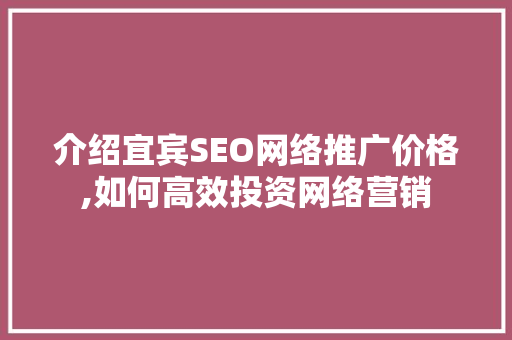 介绍宜宾SEO网络推广价格,如何高效投资网络营销