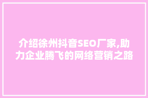 介绍徐州抖音SEO厂家,助力企业腾飞的网络营销之路