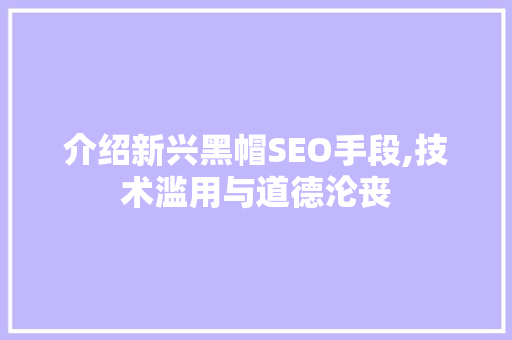 介绍新兴黑帽SEO手段,技术滥用与道德沦丧