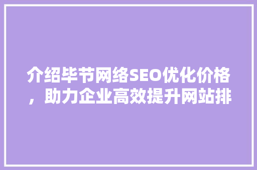 介绍毕节网络SEO优化价格，助力企业高效提升网站排名