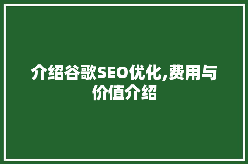 介绍谷歌SEO优化,费用与价值介绍