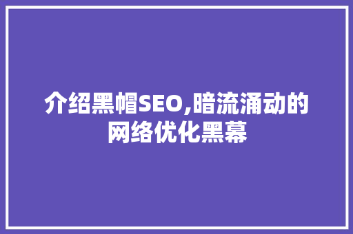 介绍黑帽SEO,暗流涌动的网络优化黑幕