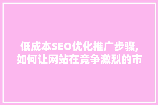 低成本SEO优化推广步骤,如何让网站在竞争激烈的市场中脱颖而出