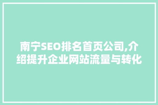 南宁SEO排名首页公司,介绍提升企业网站流量与转化率的方法  第1张