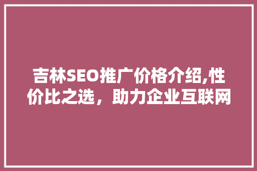 吉林SEO推广价格介绍,性价比之选，助力企业互联网营销