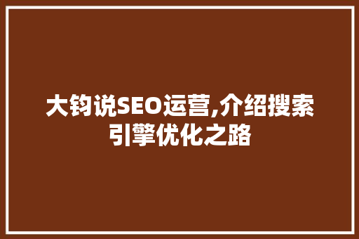 大钧说SEO运营,介绍搜索引擎优化之路
