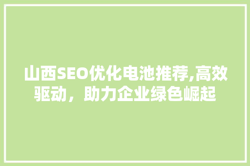 山西SEO优化电池推荐,高效驱动，助力企业绿色崛起