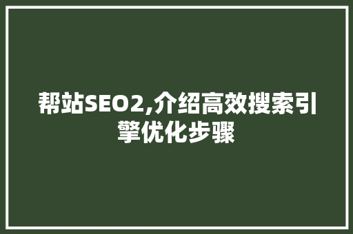 帮站SEO2,介绍高效搜索引擎优化步骤