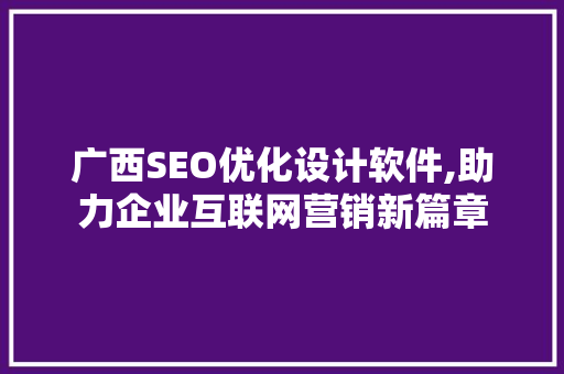 广西SEO优化设计软件,助力企业互联网营销新篇章