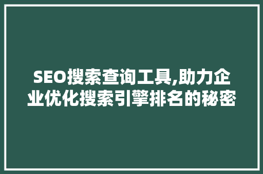 SEO搜索查询工具,助力企业优化搜索引擎排名的秘密武器