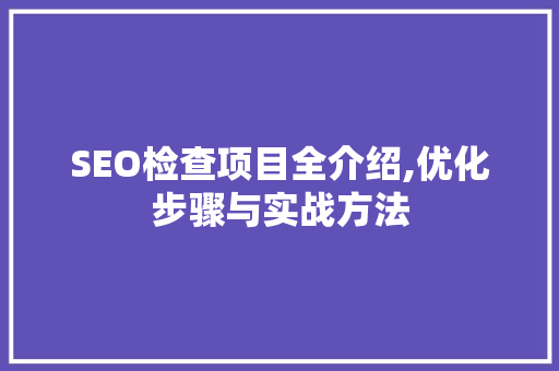 SEO检查项目全介绍,优化步骤与实战方法