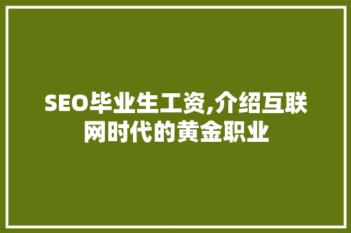 SEO毕业生工资,介绍互联网时代的黄金职业