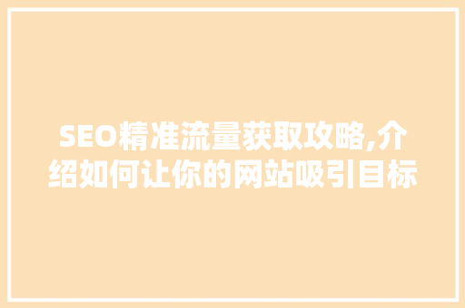 SEO精准流量获取攻略,介绍如何让你的网站吸引目标用户