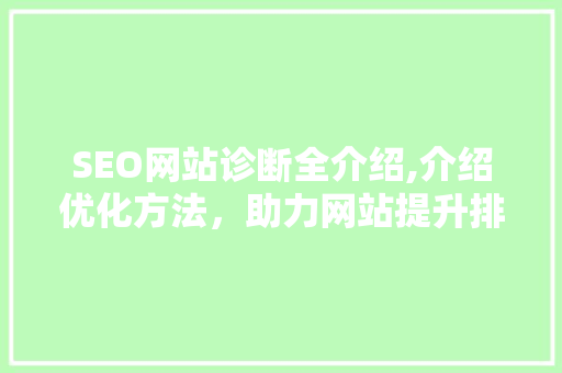 SEO网站诊断全介绍,介绍优化方法，助力网站提升排名