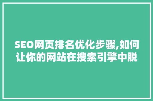 SEO网页排名优化步骤,如何让你的网站在搜索引擎中脱颖而出