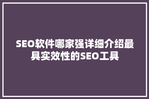 SEO软件哪家强详细介绍最具实效性的SEO工具