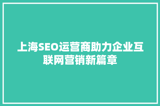 上海SEO运营商助力企业互联网营销新篇章