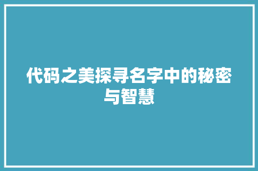 代码之美探寻名字中的秘密与智慧