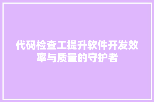 代码检查工提升软件开发效率与质量的守护者