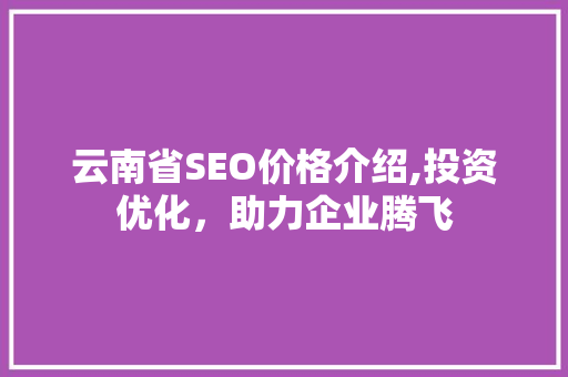 云南省SEO价格介绍,投资优化，助力企业腾飞