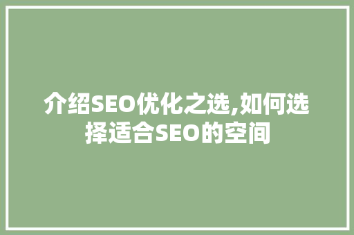 介绍SEO优化之选,如何选择适合SEO的空间