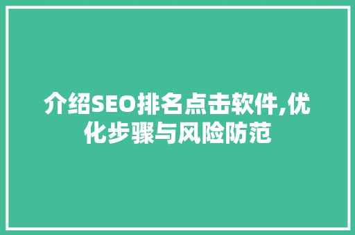 介绍SEO排名点击软件,优化步骤与风险防范