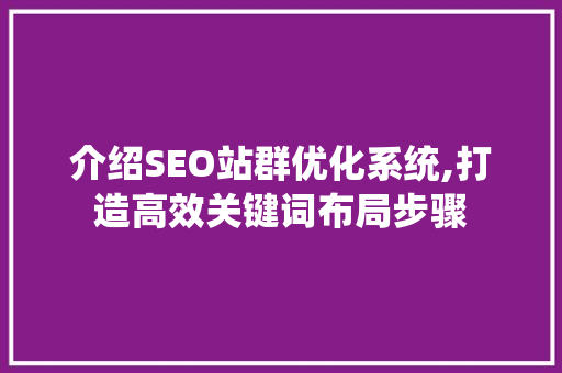 介绍SEO站群优化系统,打造高效关键词布局步骤