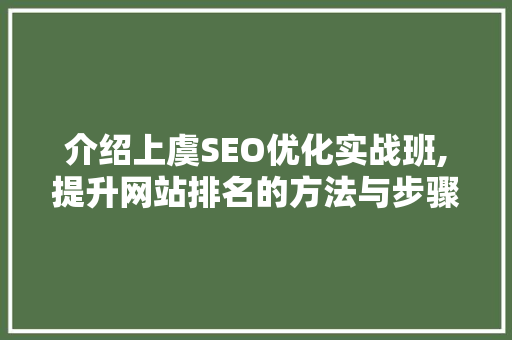 介绍上虞SEO优化实战班,提升网站排名的方法与步骤